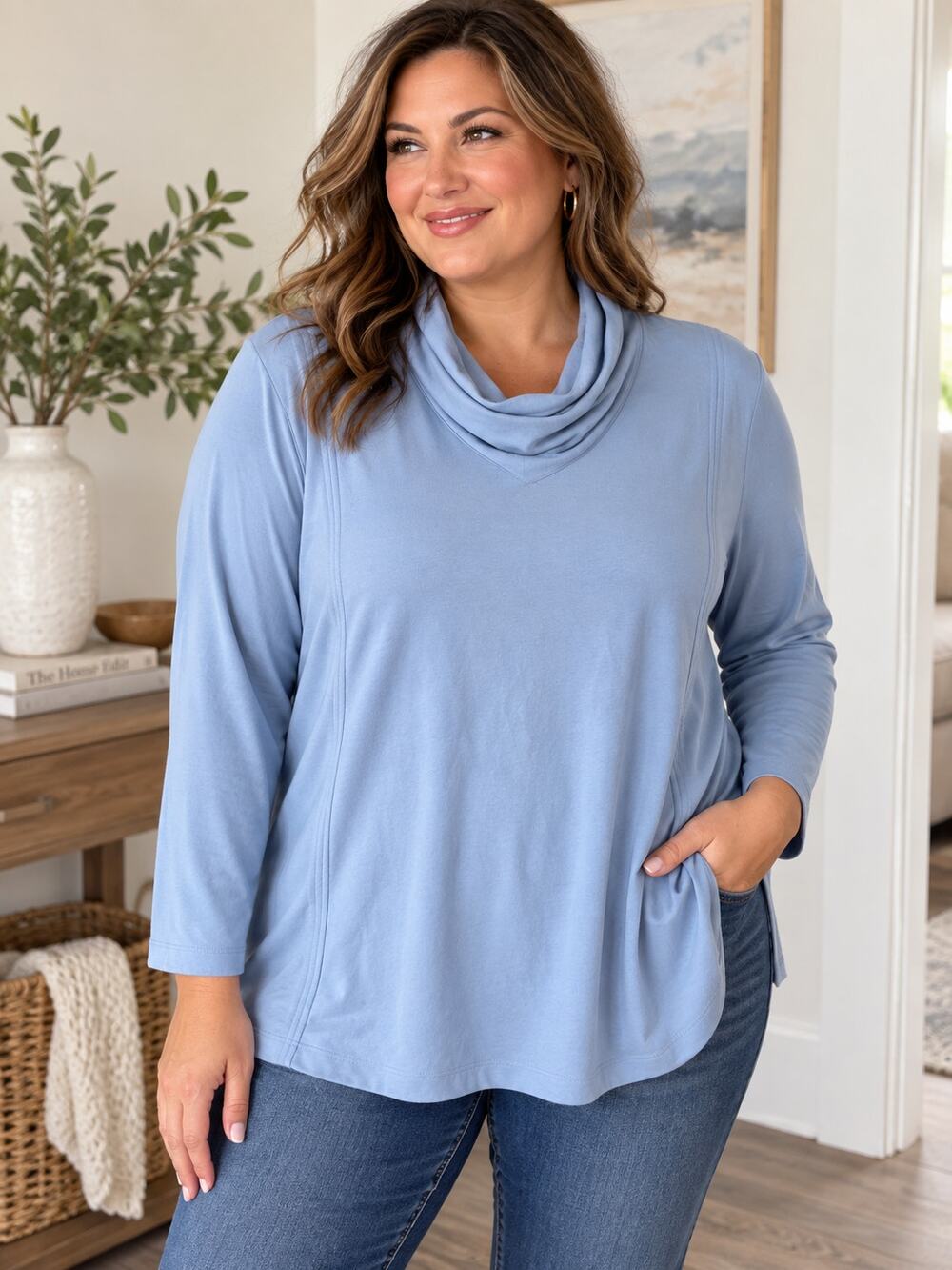 Pure Jill J.Jill Ice Blue Cowl Neck Tunic Top 2X Cotton Modal Stretch NWT